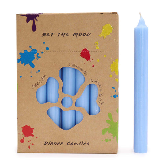 Solid Colour Dinner Candle Set - Pack of 21 - Rustic Sea Blue - Luna Panther