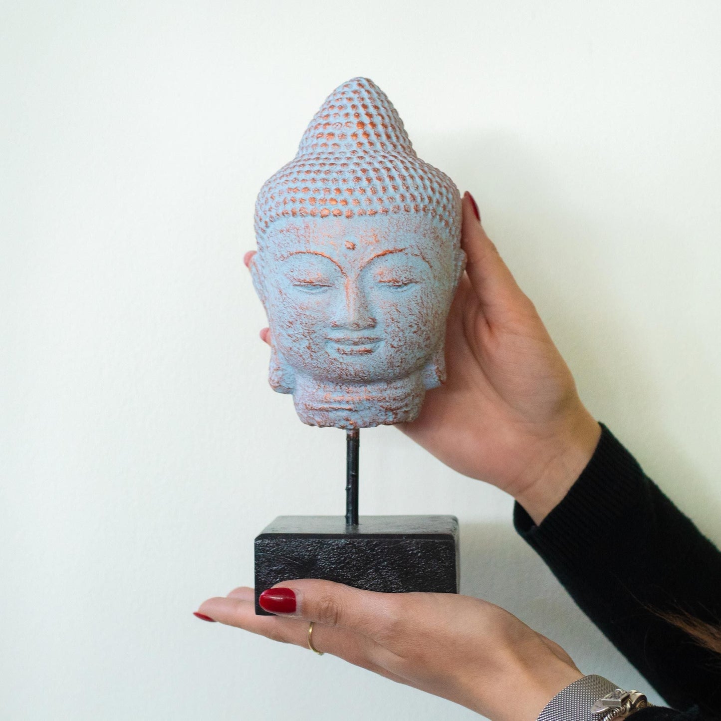 Stillness Buddha Head on Stand - Blue Copper - Luna Panther