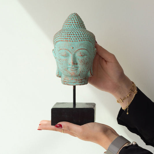 Stillness Buddha Head on Stand - Green Copper - Luna Panther alternate view