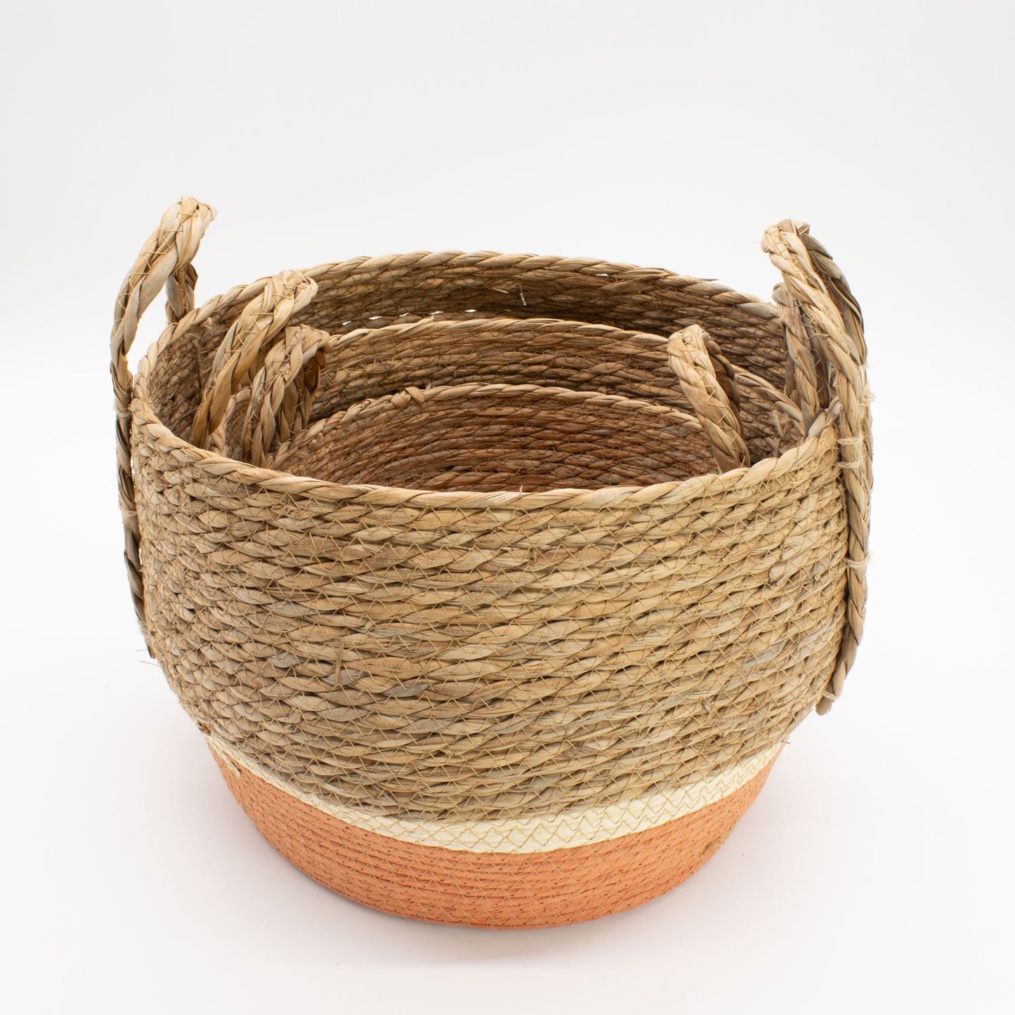 Straw & Seagrass Large Baskets - Natural & Orange - Set of 3 detail view 8 at Luna Panther