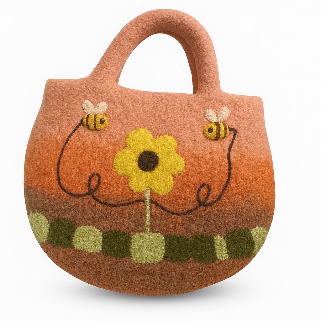 Polished Sun Flower & Bees Felted Bag featuring natural patterning and unique variations - Luna Panther