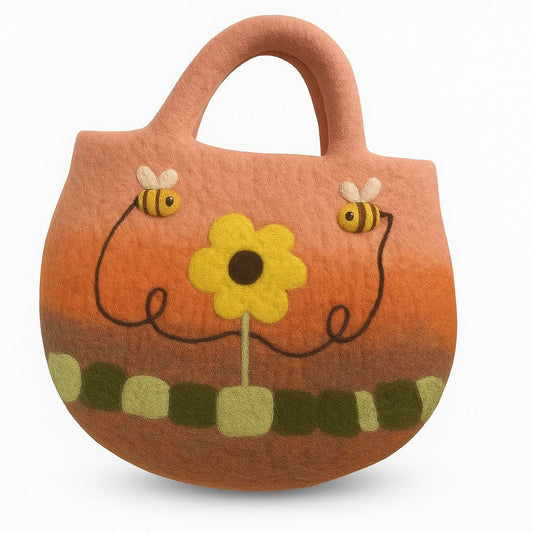 Polished Sun Flower & Bees Felted Bag featuring natural patterning and unique variations - Luna Panther