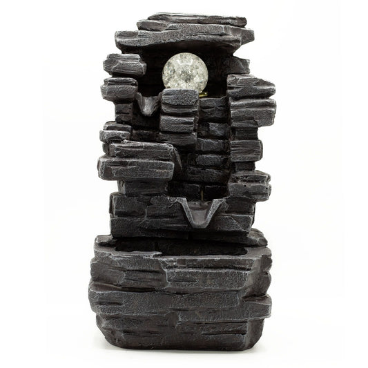 Tabletop Water Feature Slab Rocks Formation & Crystal Ball - Luna Panther