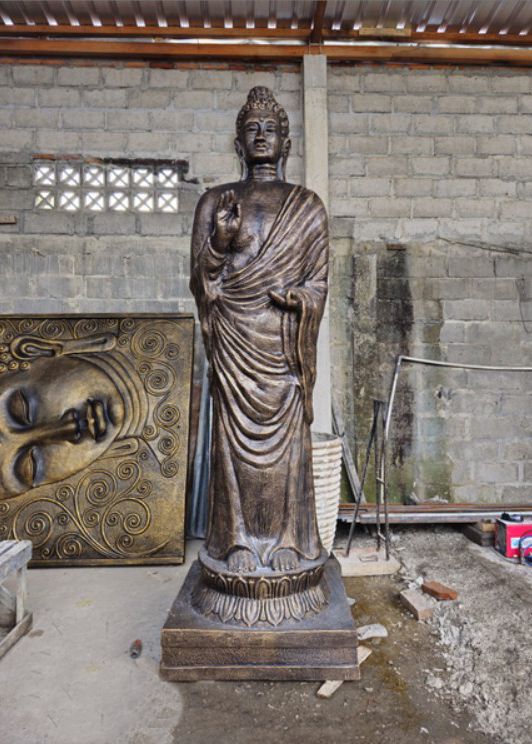 Polished Tall Antique Gold Standing Buddha Statue - 3m Tall featuring natural patterning and unique variations - Luna Panther