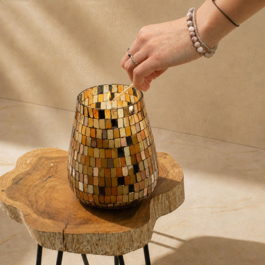 Tall Glass Jar Candles - Amber Mosaic - Luna Panther alternate view