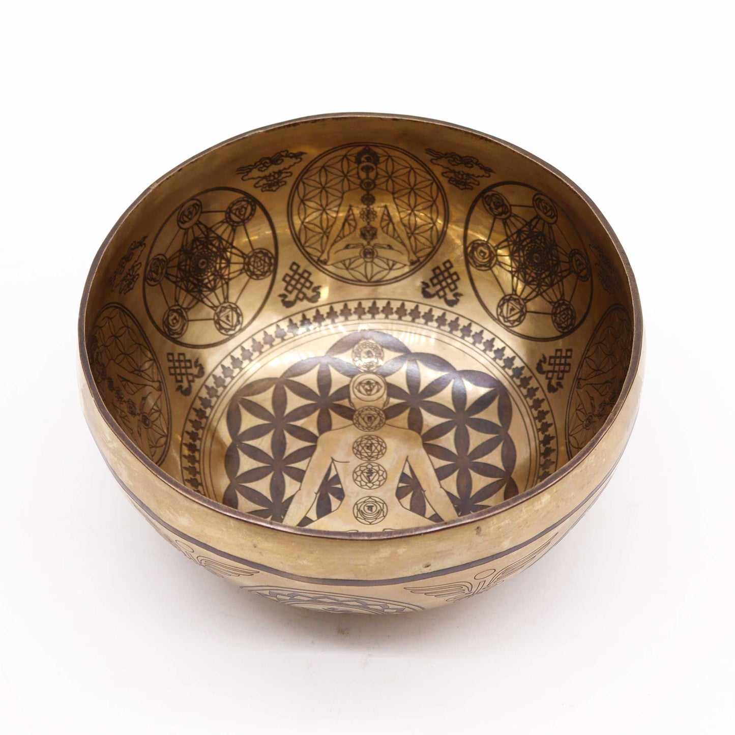 Polished Tibetan Healing Engraved Bowl - 16cm - 7 Chakra featuring natural patterning and unique variations - Luna Panther