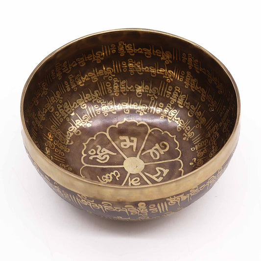 Polished Tibetan Healing Engraved Bowl - 16cm - Mantra featuring natural patterning and unique variations - Luna Panther