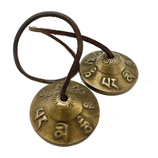 Polished Tibetan Tingsha - Lucky Symbols - approx 6cm featuring natural patterning and unique variations - Luna Panther