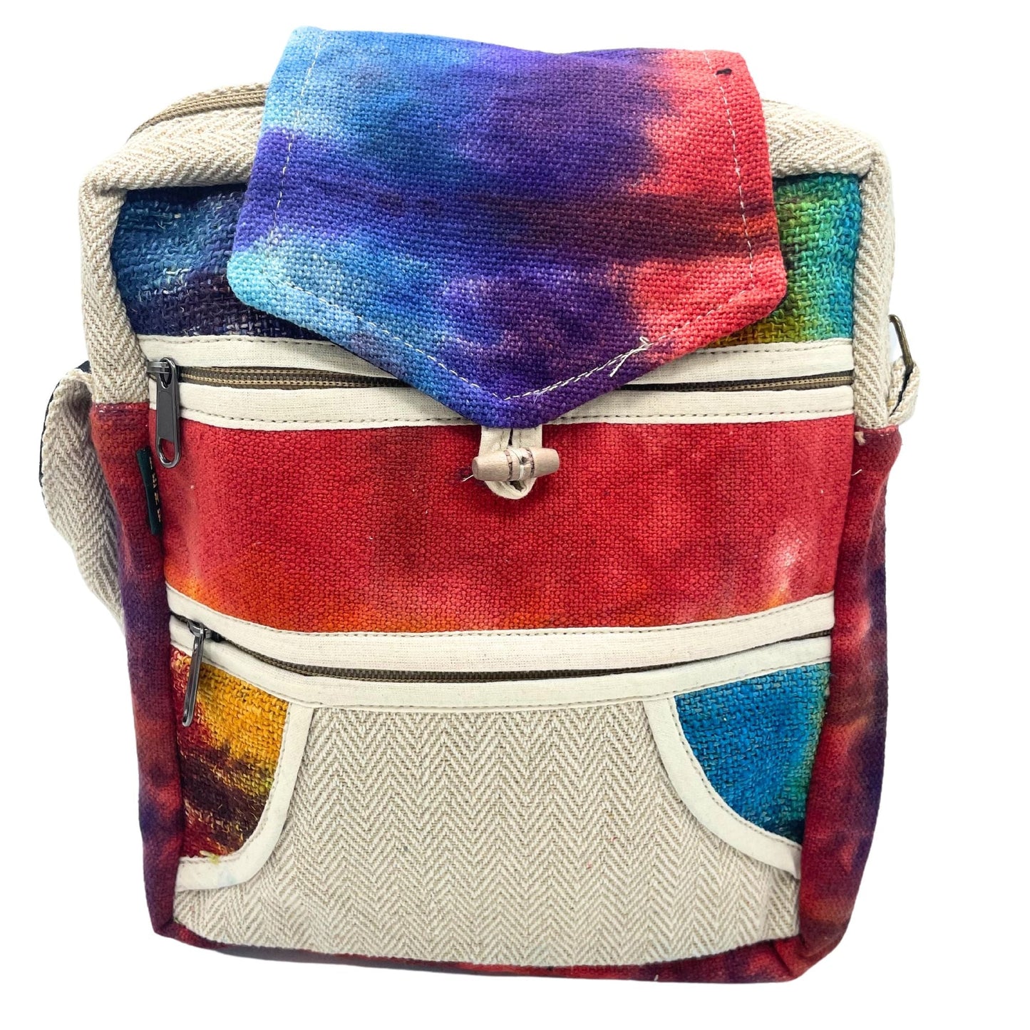 Polished Tiedye Hemp Messegner Bag 2 Zip & Flop featuring natural patterning and unique variations - Luna Panther
