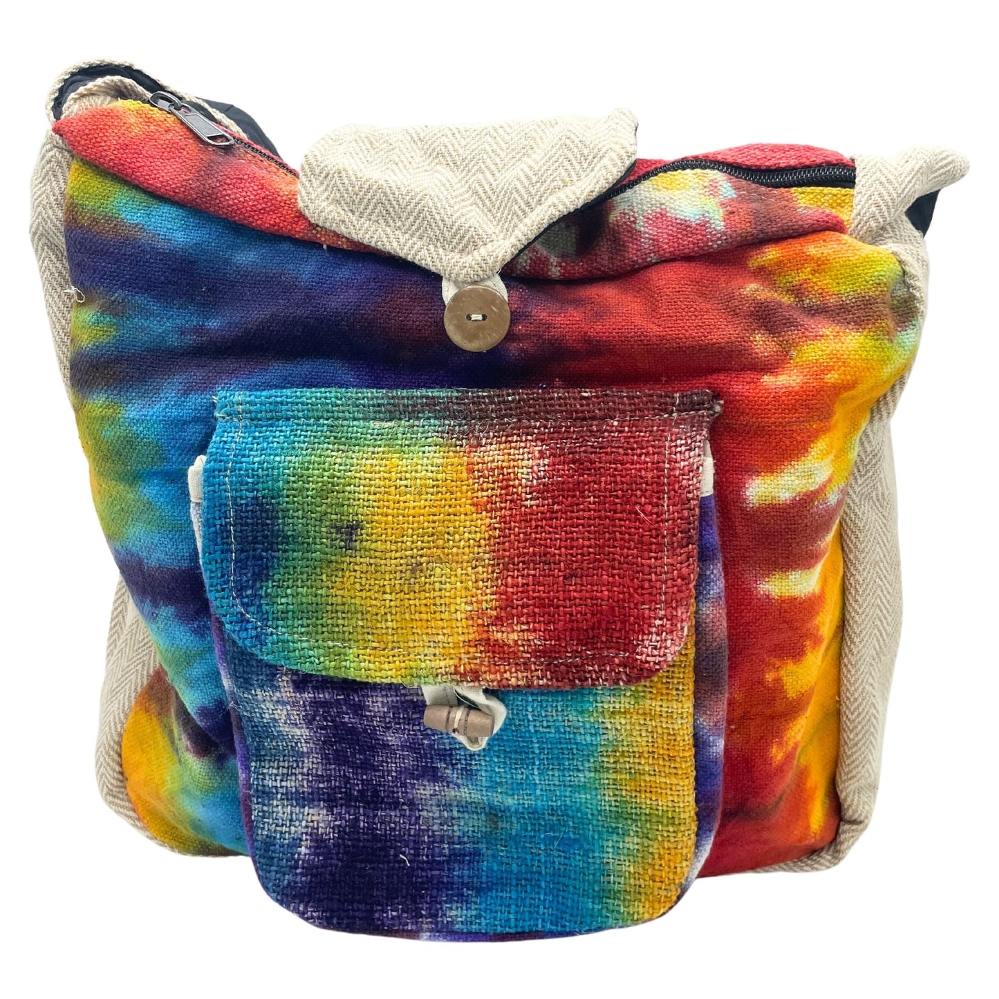 Polished Tiedye Hemp Study Bag with Front Pocket featuring natural patterning and unique variations - Luna Panther