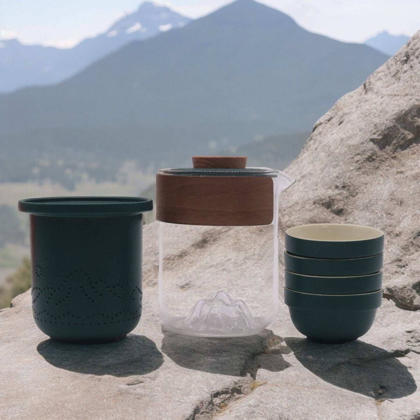Polished Travel Mountain Teapot Set - Four Friends - Travel Pack featuring natural patterning and unique variations - Luna Panther
