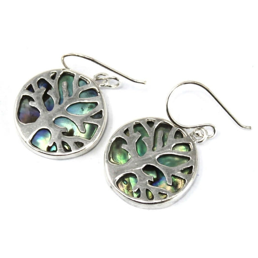 Polished Tree of Life Silver Earrings 15mm - Abalone featuring natural patterning and unique variations - Luna Panther