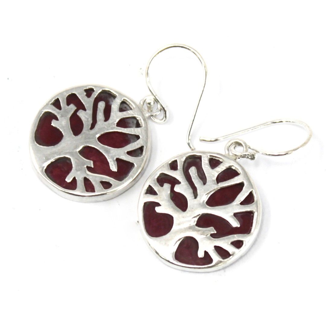Polished Tree of Life Silver Earrings 15mm - Coral Effect featuring natural patterning and unique variations - Luna Panther
