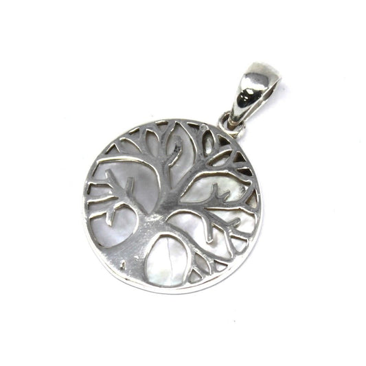 Polished Tree of Life Silver Pendant 22mm - Mother of Pearl featuring natural patterning and unique variations - Luna Panther