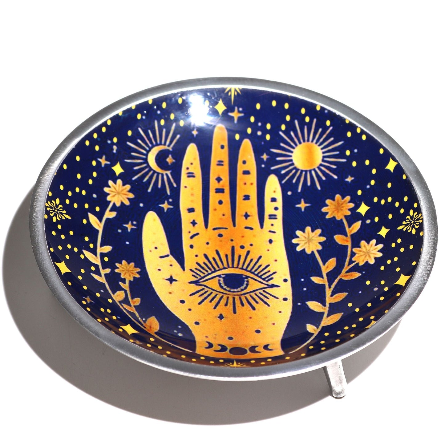 Triple Leg Enamelled Offering Plate - Hamsa Midnight Blue - Luna Panther