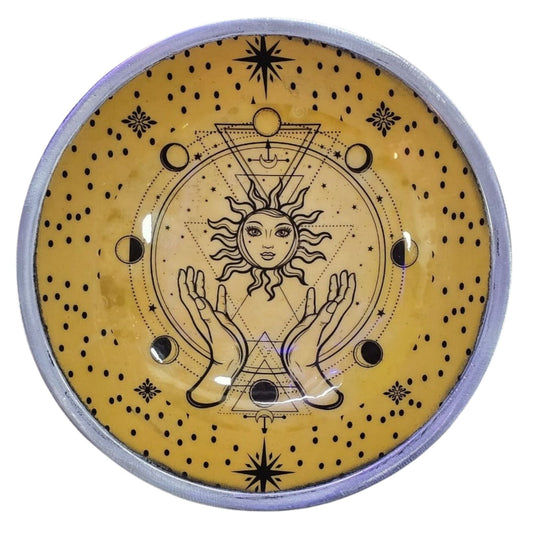 Triple Leg Enamelled Offering Plate - Hands & Sun - Luna Panther alternate view