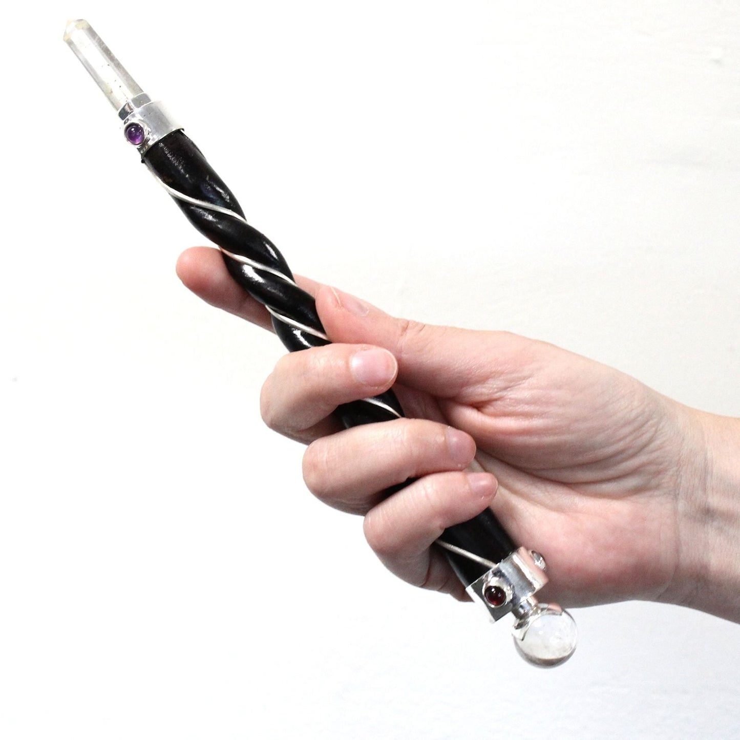 Polished Twisted Healing Wand - Silver Amethyst Sphere featuring rich purple colour and natural clarity - Luna Panther