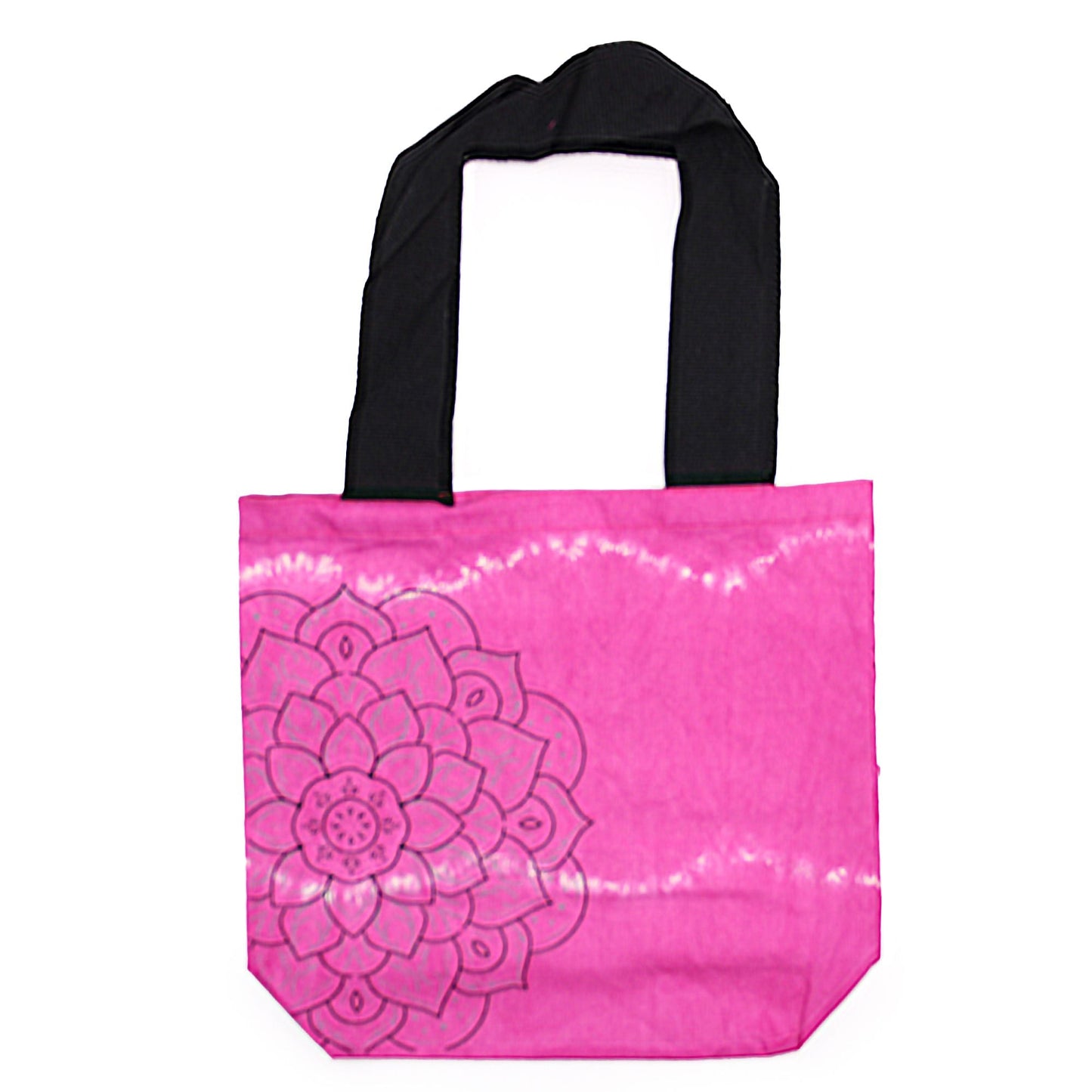 Polished Tie-Dye Cotton Bag (6oz) - 38x42x12cm - Mandala - Magenta - Black Handle featuring natural patterning and unique variations - Luna Panther