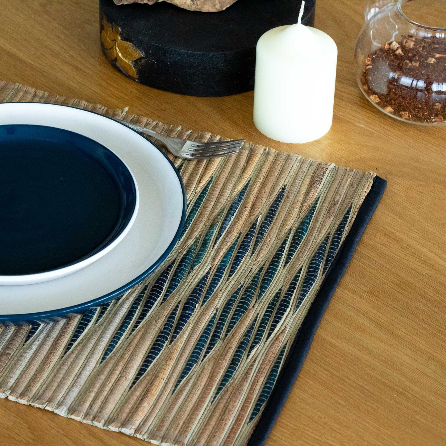Water Hyacinth Natural Placemat - Blue Waves - Luna Panther