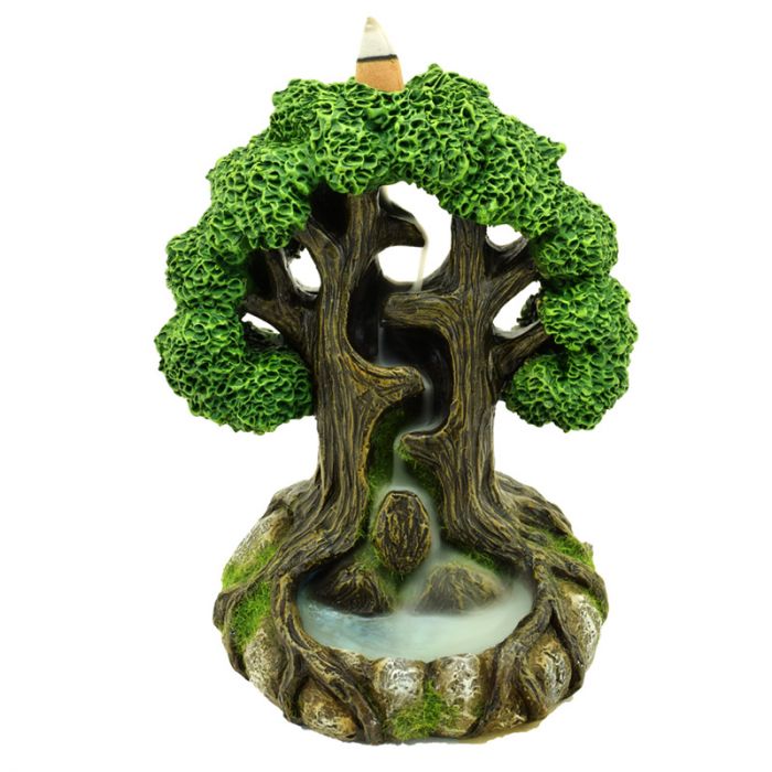 Polished Waterfall Tree Backflow Incense Burner featuring natural patterning and unique variations - Luna Panther