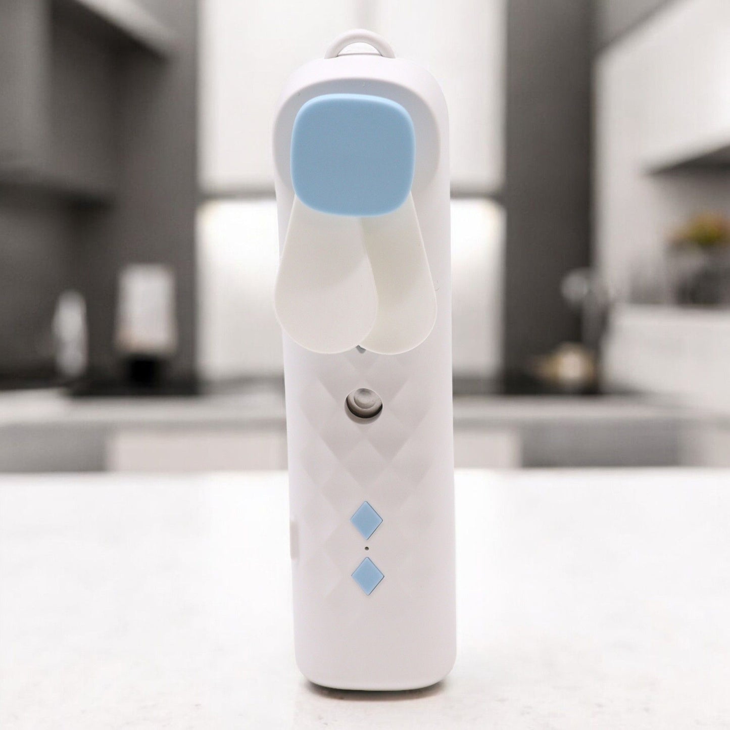 Polished White Nano Mist Face Fan & Spray - USB chargable featuring natural patterning and unique variations - Luna Panther
