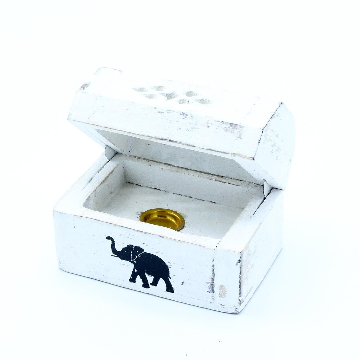 Polished White Washed Incense Holder - Cone Smoke Box 8 cm featuring natural patterning and unique variations - Luna Panther