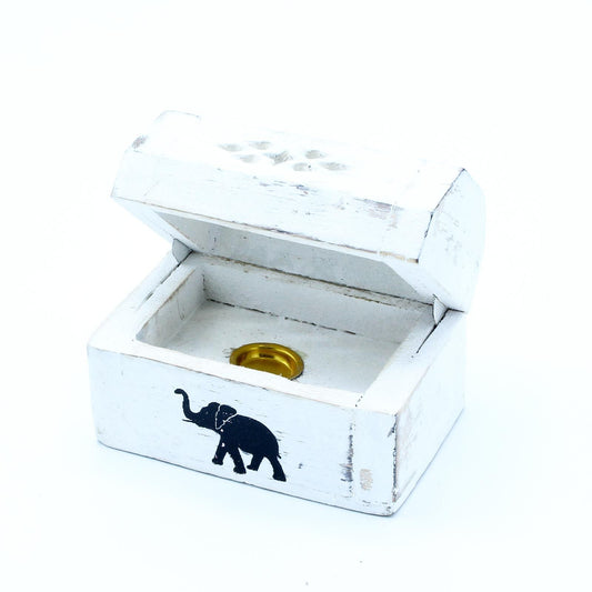 Polished White Washed Incense Holder - Cone Smoke Box 8 cm featuring natural patterning and unique variations - Luna Panther