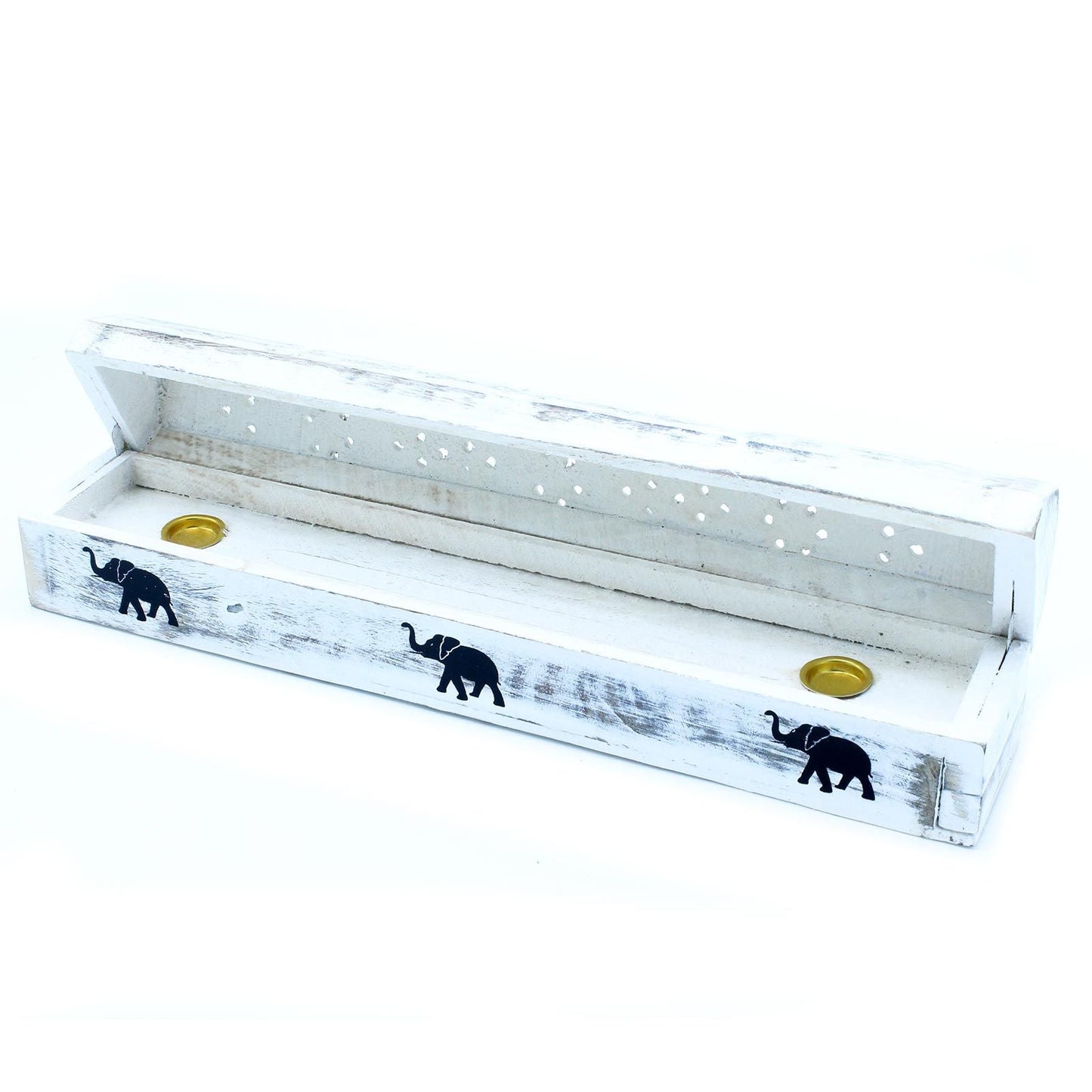 Polished White Washed Incense Holder - Smoke Box featuring natural patterning and unique variations - Luna Panther
