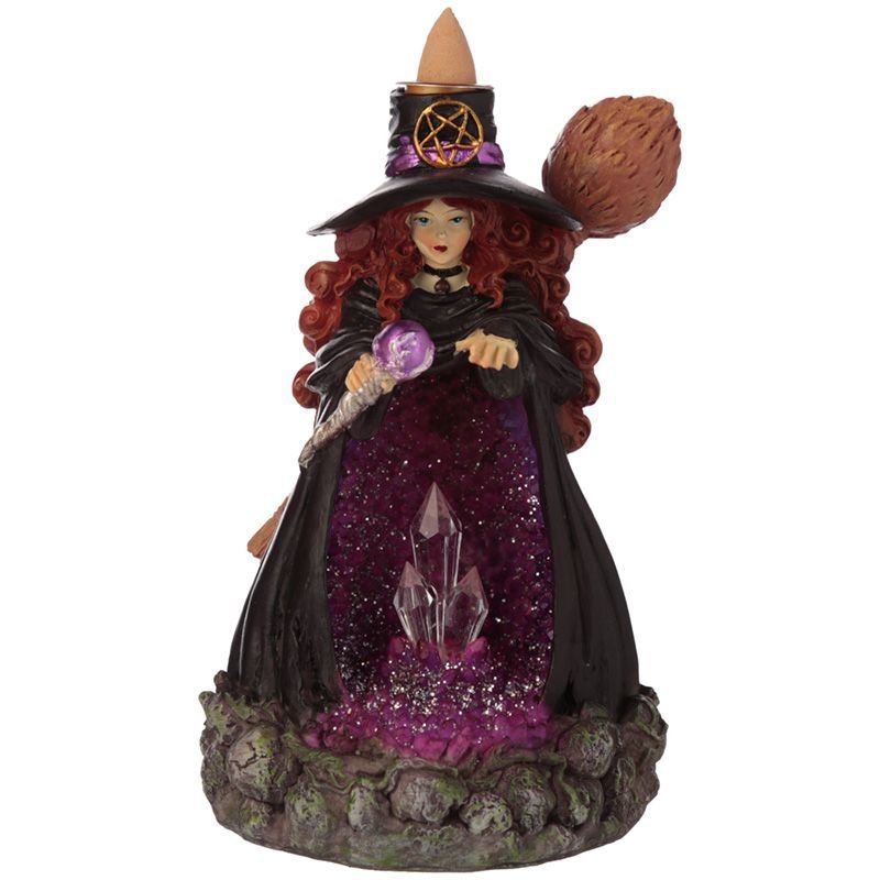 Polished Witches Crystal Cave LED Backflow Incense Burner featuring natural patterning and unique variations - Luna Panther