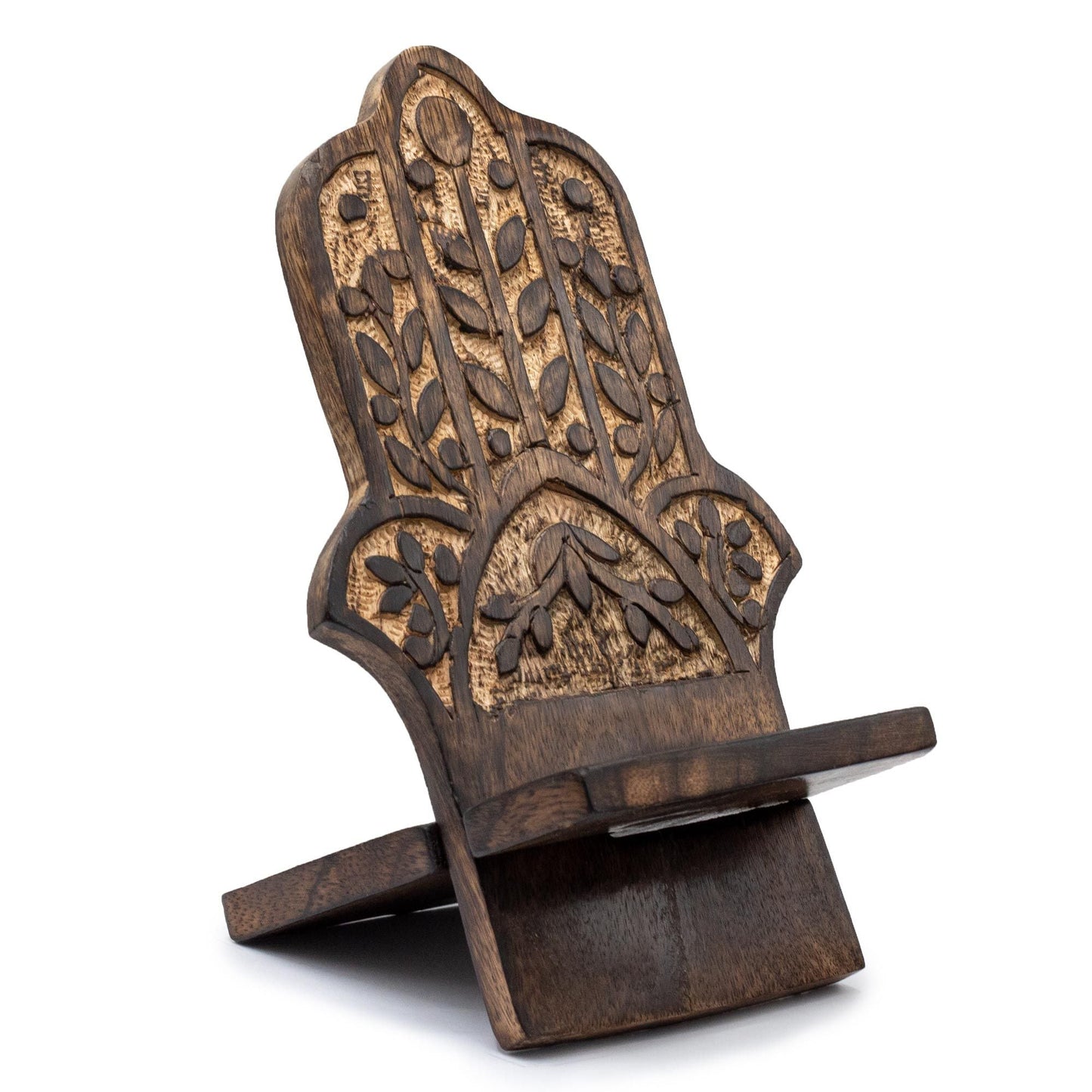 Wooden Carved Phone Stand - Hamsa - Luna Panther