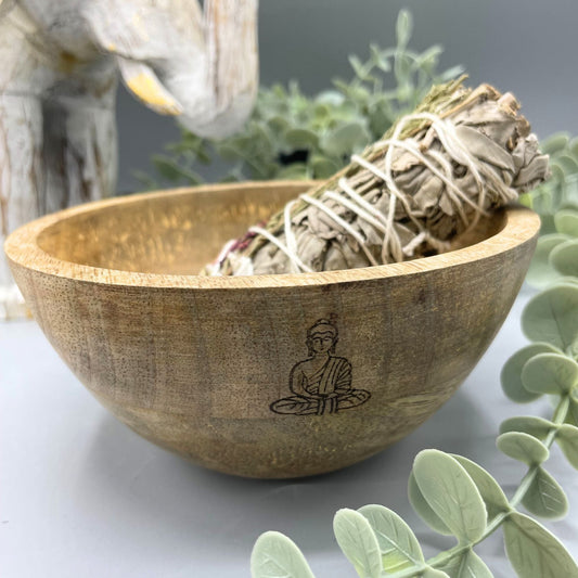 Wooden Smudge and Ritual Offerings Bowl - Buddha - 13x7cm - Luna Panther alternate view