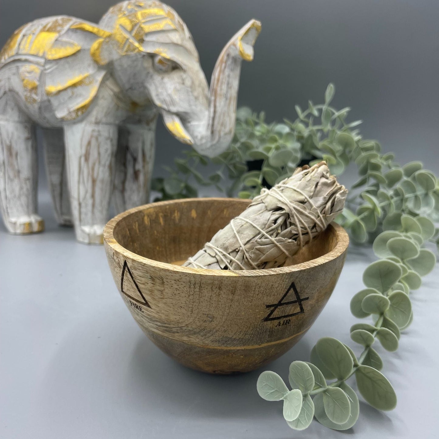 Wooden Smudge and Ritual Offerings Bowl - Four Elements - 11x7cm - Luna Panther