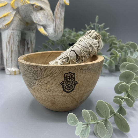 Wooden Smudge and Ritual Offerings Bowl - Hamsa - 11x7cm - Luna Panther alternate view