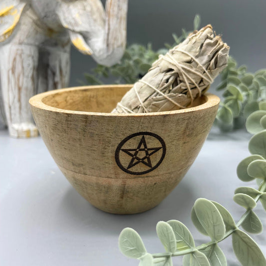 Wooden Smudge and Ritual Offerings Bowl - Pentagram - 11x7cm - Luna Panther alternate view