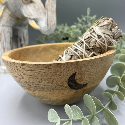 Wooden Smudge and Ritual Offerings Bowl - Three Moons - 13x7cm - Luna Panther alternate view