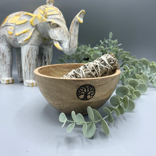 Wooden Smudge and Ritual Offerings Bowl - Tree of Life - 13x7cm - Luna Panther