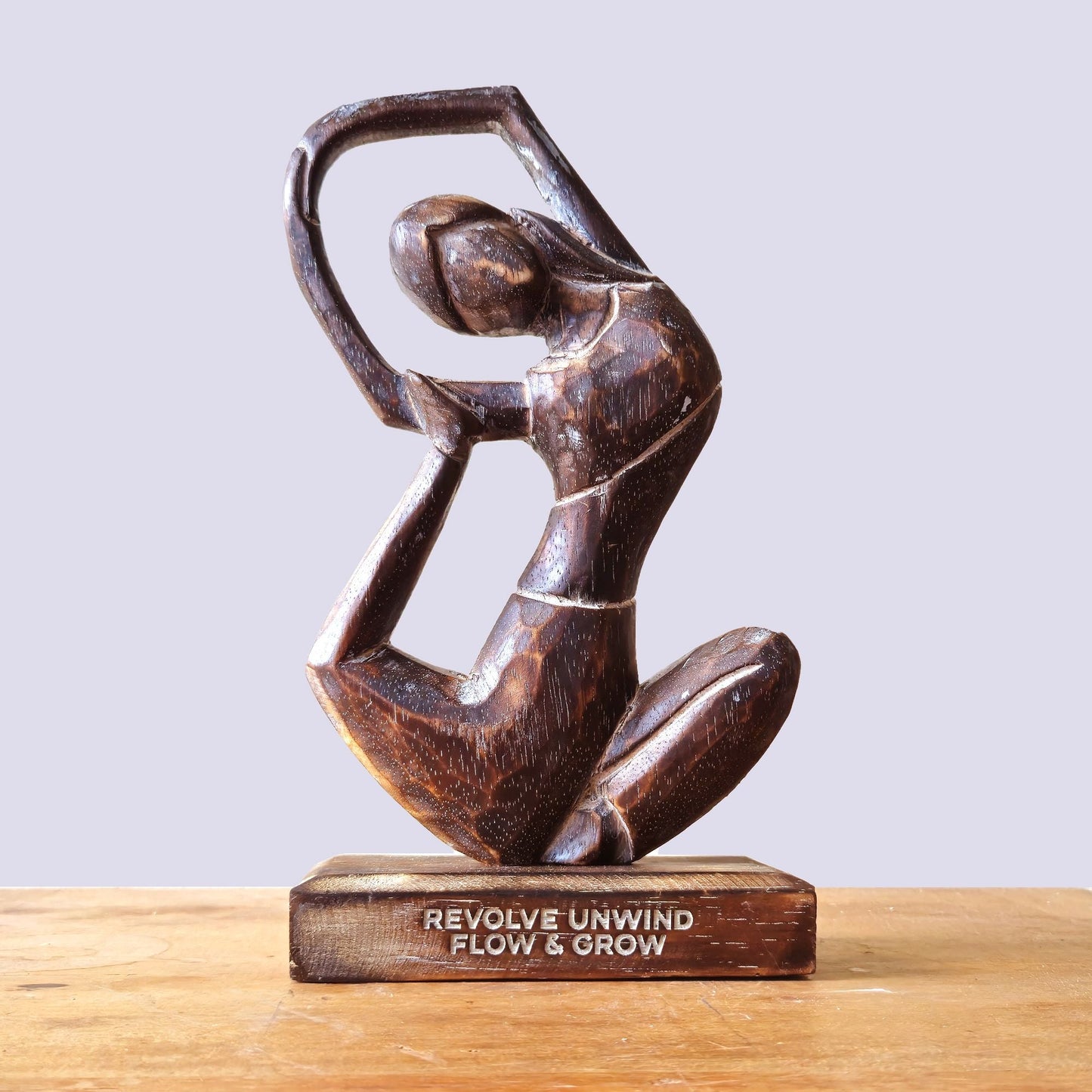 Wooden Yoga Lady – Antique – Revolved Pose – "Revolve Unwind – Flow & Grow" — sculptures & statues, image 3 of 3.