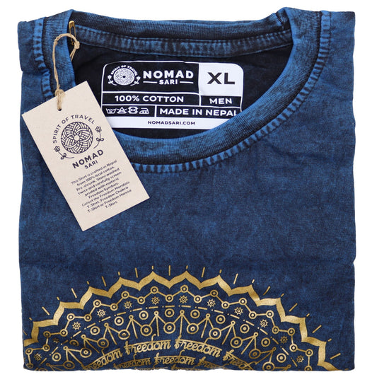 Polished XLarge Stone Washed T-Shirt - Mandala - Blue featuring natural patterning and unique variations - Luna Panther