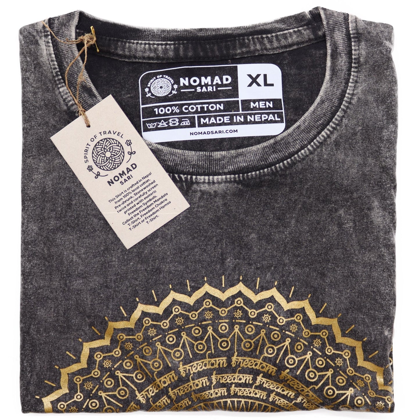 Polished XLarge Stone Washed T-Shirt - Mandala - Dark Grey featuring natural patterning and unique variations - Luna Panther