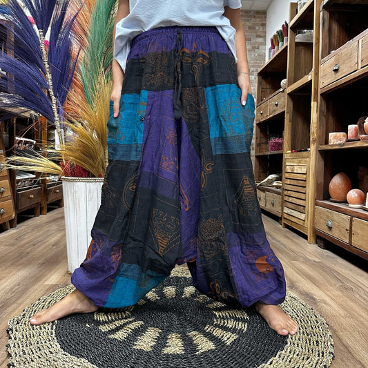 Yoga and Festival Pants - Aladdin Himalayan Print on Purple - Luna Panther alternate view