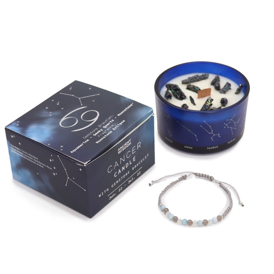 Zodiac Crystal Candle with Gemstone Bracelet - Cancer - Luna Panther