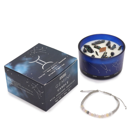 Zodiac Crystal Candle with Gemstone Bracelet - Gemini - Luna Panther