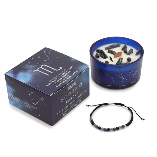 Zodiac Crystal Candle with Gemstone Bracelet - Scorpio - Luna Panther
