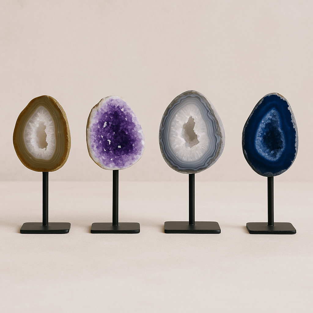 Brazilian Druzy Agate Geodes on Stands