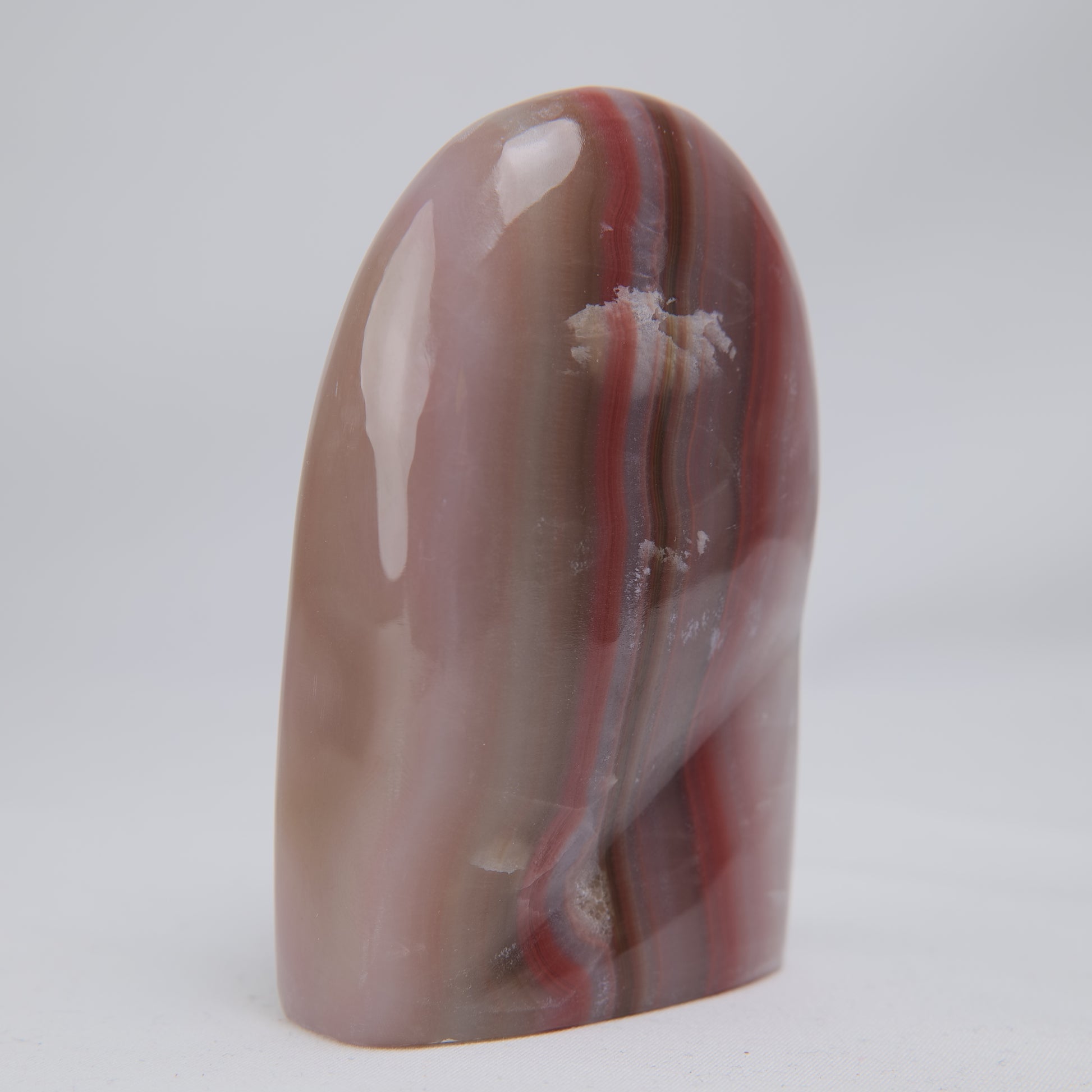 Pink Banded Onyx Freeform, 337g, pink banded onyx freeform 337g front right view