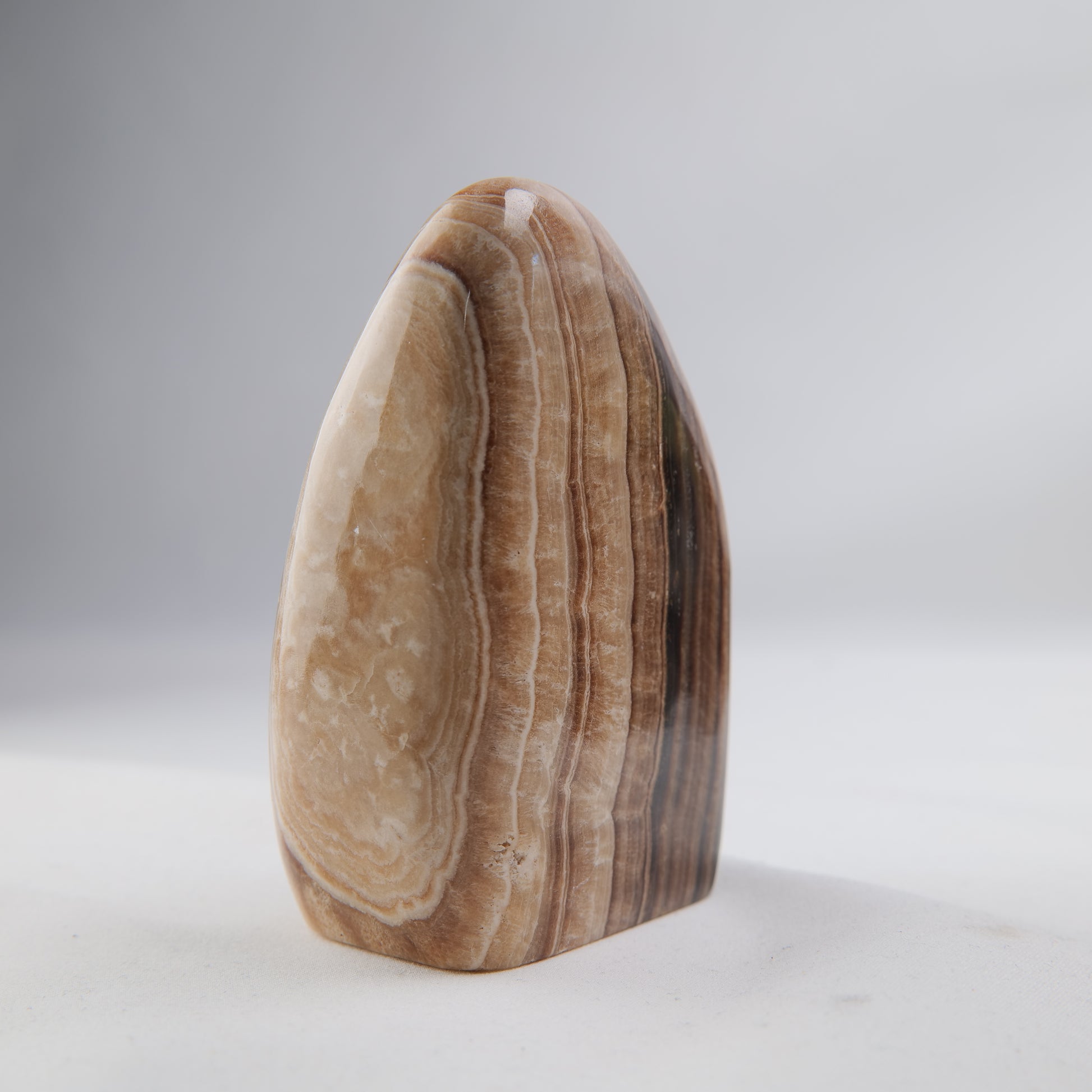 Chocolate Calcite polished freeform 360g opposite side view