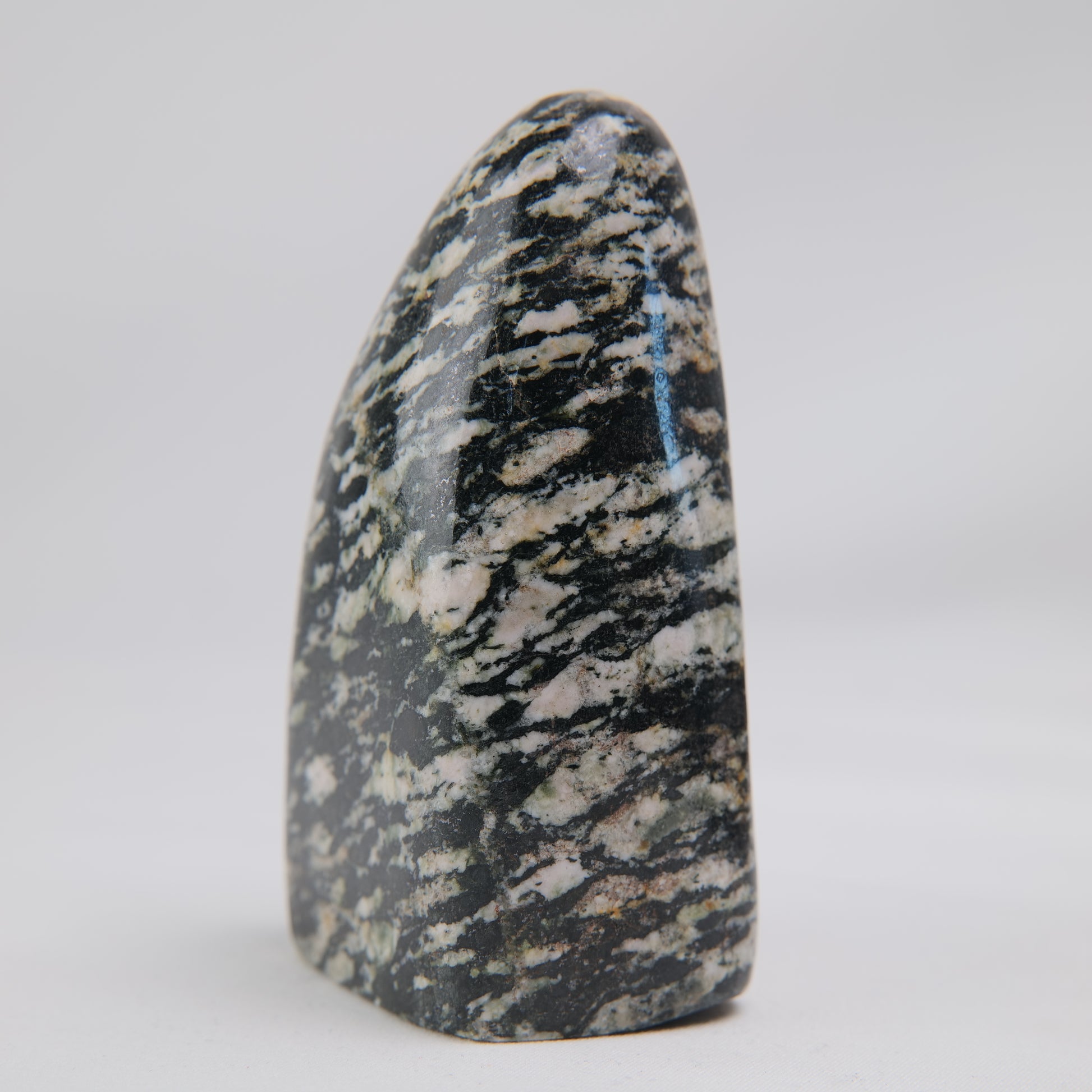 Zebra Calcite Freeform, 295g, zebra calcite freeform 295g front right view