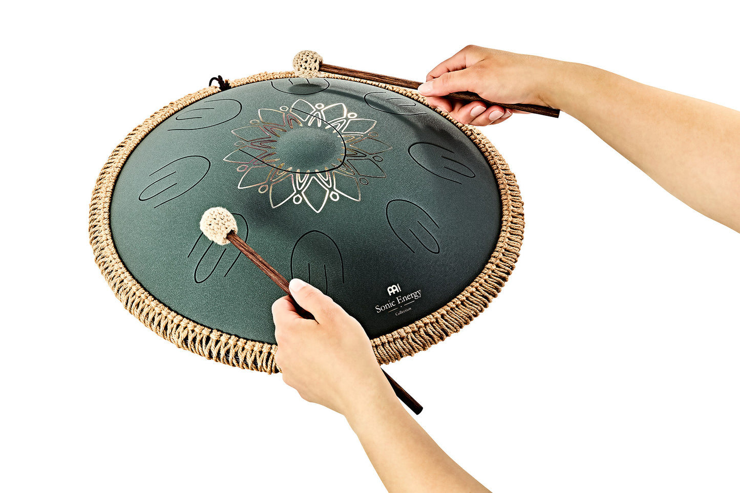 MEINL Sonic Energy Octave Steel Tongue Drum 16" - F# Minor/9 Notes>/432 Hz - Dark Green, Engrav detail view 6 at Luna Panther