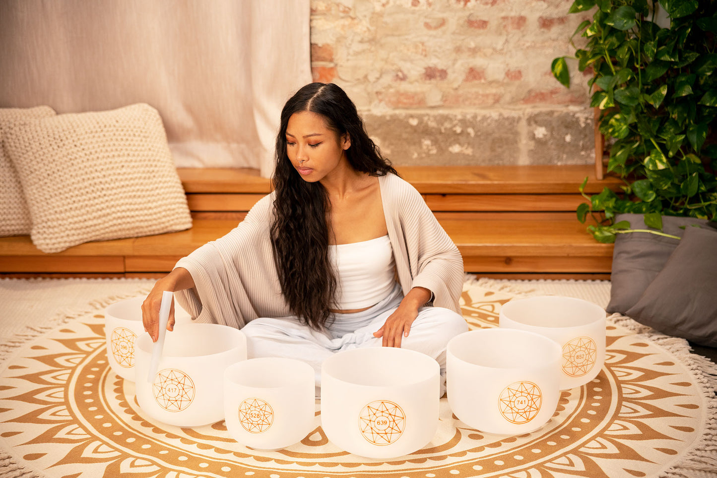 MEINL Sonic Energy Solfeggio Crystal Singing Bowl Set 6 pcs - Ut 396 Hz/Re 417 Hz/Mi 528 Hz/Fa detail view 5 at Luna Panther