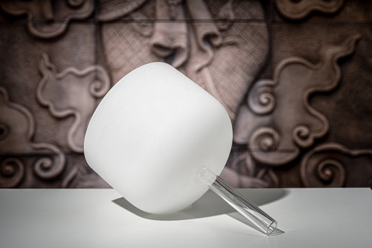 MEINL Sonic Energy White-frosted Crystal Singing Bowl with Handle 10" - F4/Heart Chakra/432 Hz detail view 2 at Luna Panther alternate view